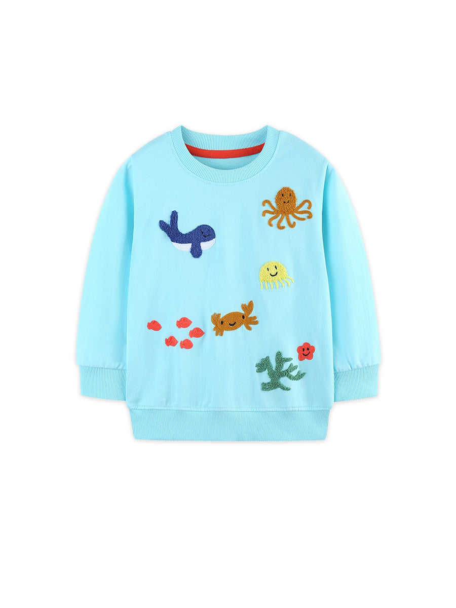 Girls 100% Cotton Pullover Sweatshirt with Animal Cartoon Design