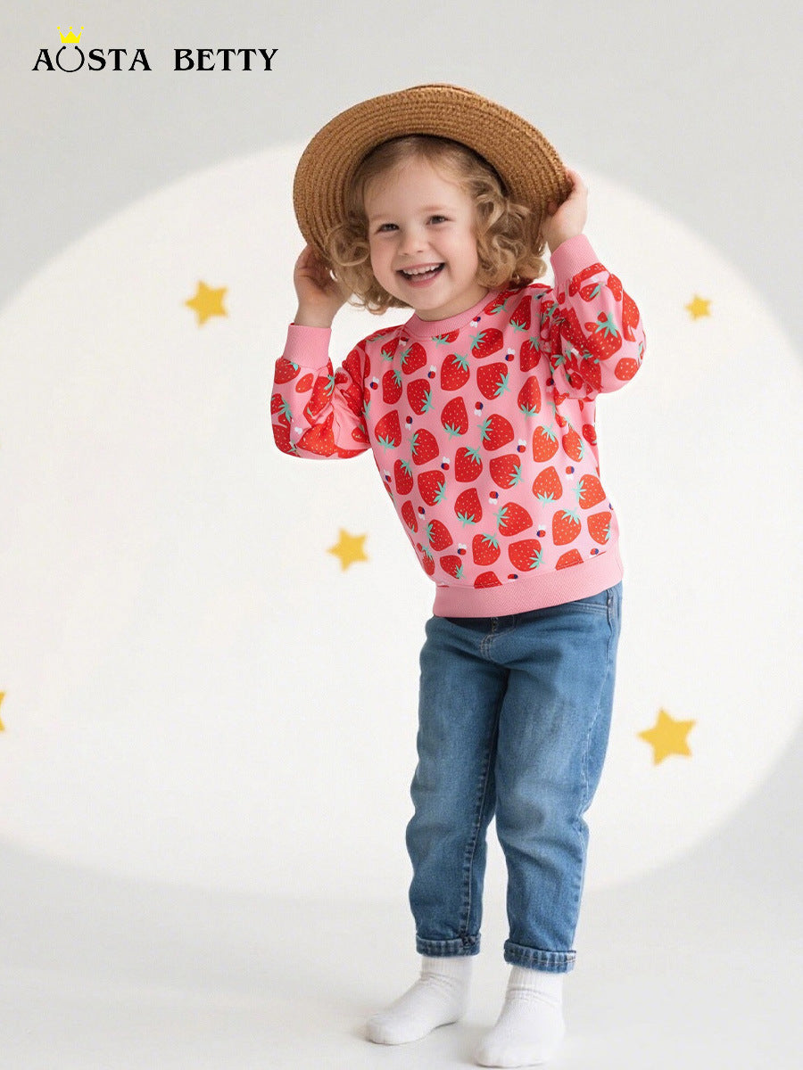 Girls Polyester Pullover Sweatshirt with Cartoon Print
