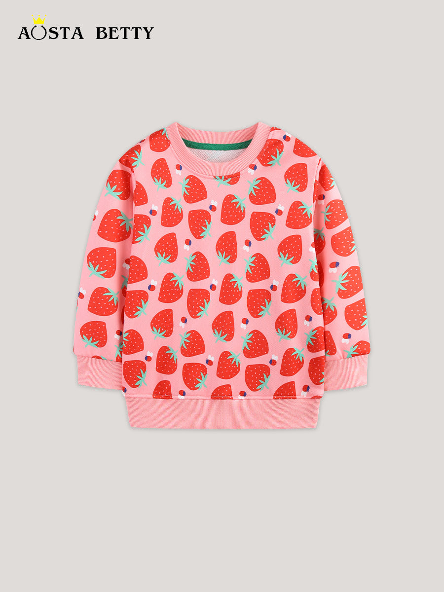 Girls Polyester Pullover Sweatshirt with Cartoon Print
