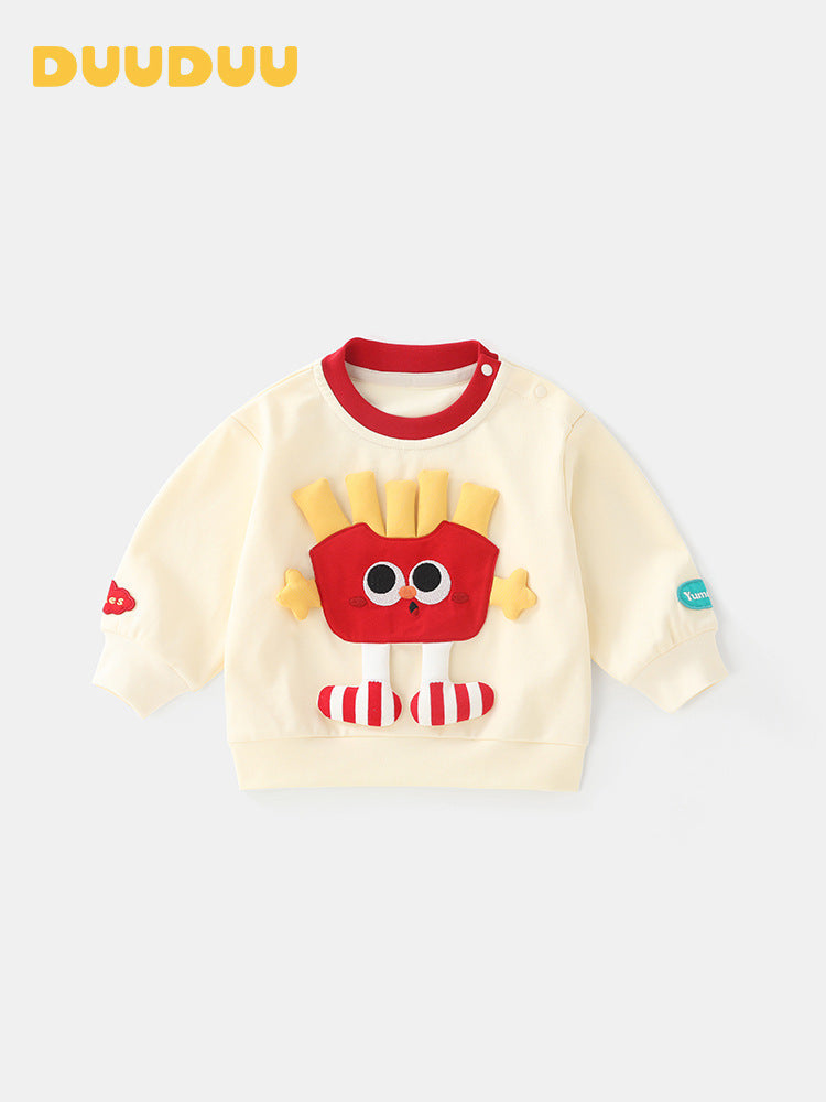 Kids Cotton Pullover Top with Cartoon Print, Korean Style