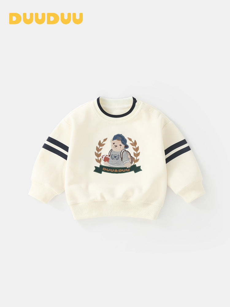 Kids Cotton-Blend Stretch Pullover with Cartoon Letter Print