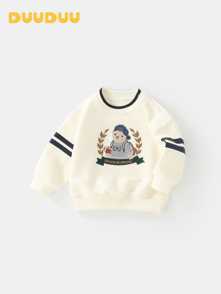Kids Cotton-Blend Stretch Pullover with Cartoon Letter Print