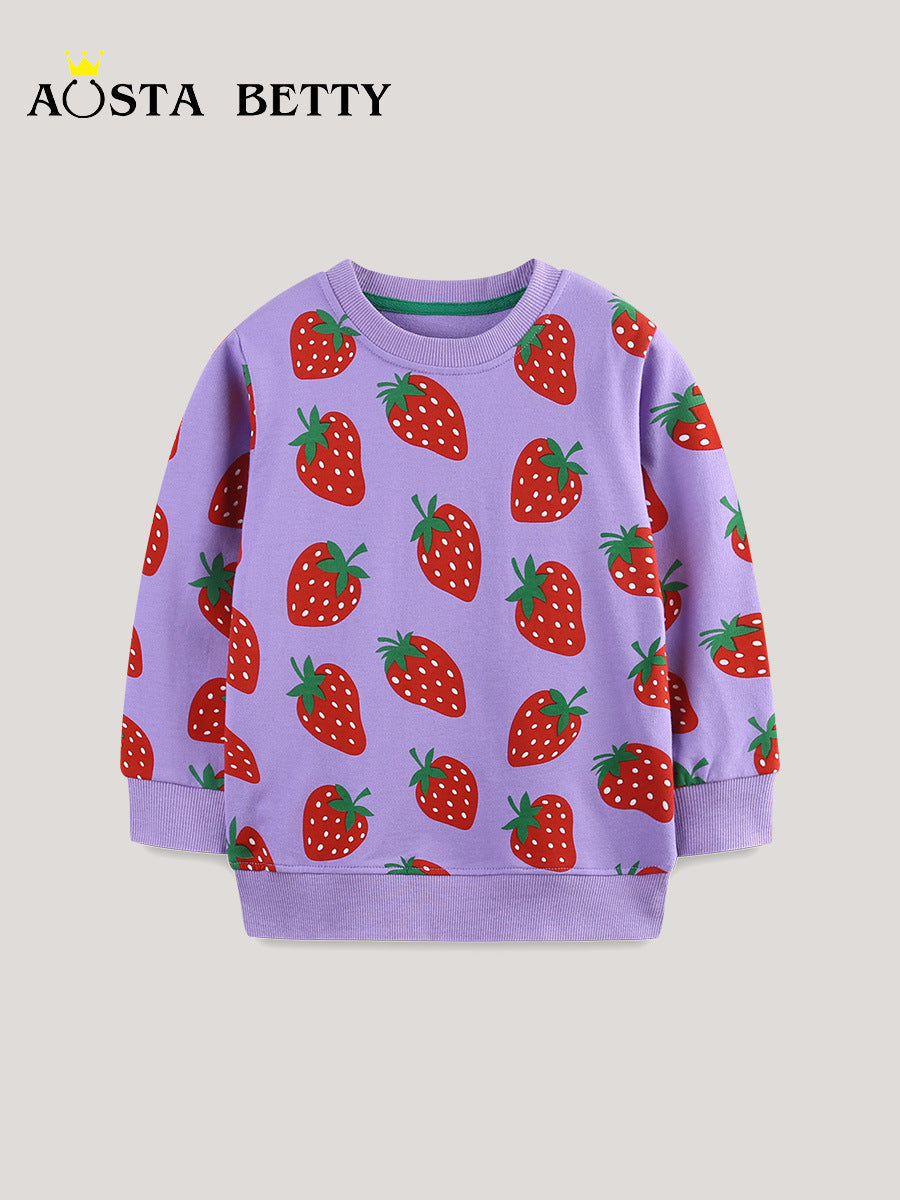 Cotton Terry Cloth Round Neck Sweatshirt, Cartoon Print