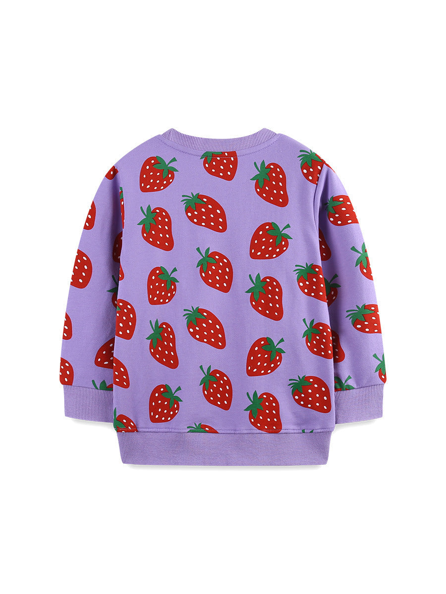 Cotton Terry Cloth Round Neck Sweatshirt, Cartoon Print
