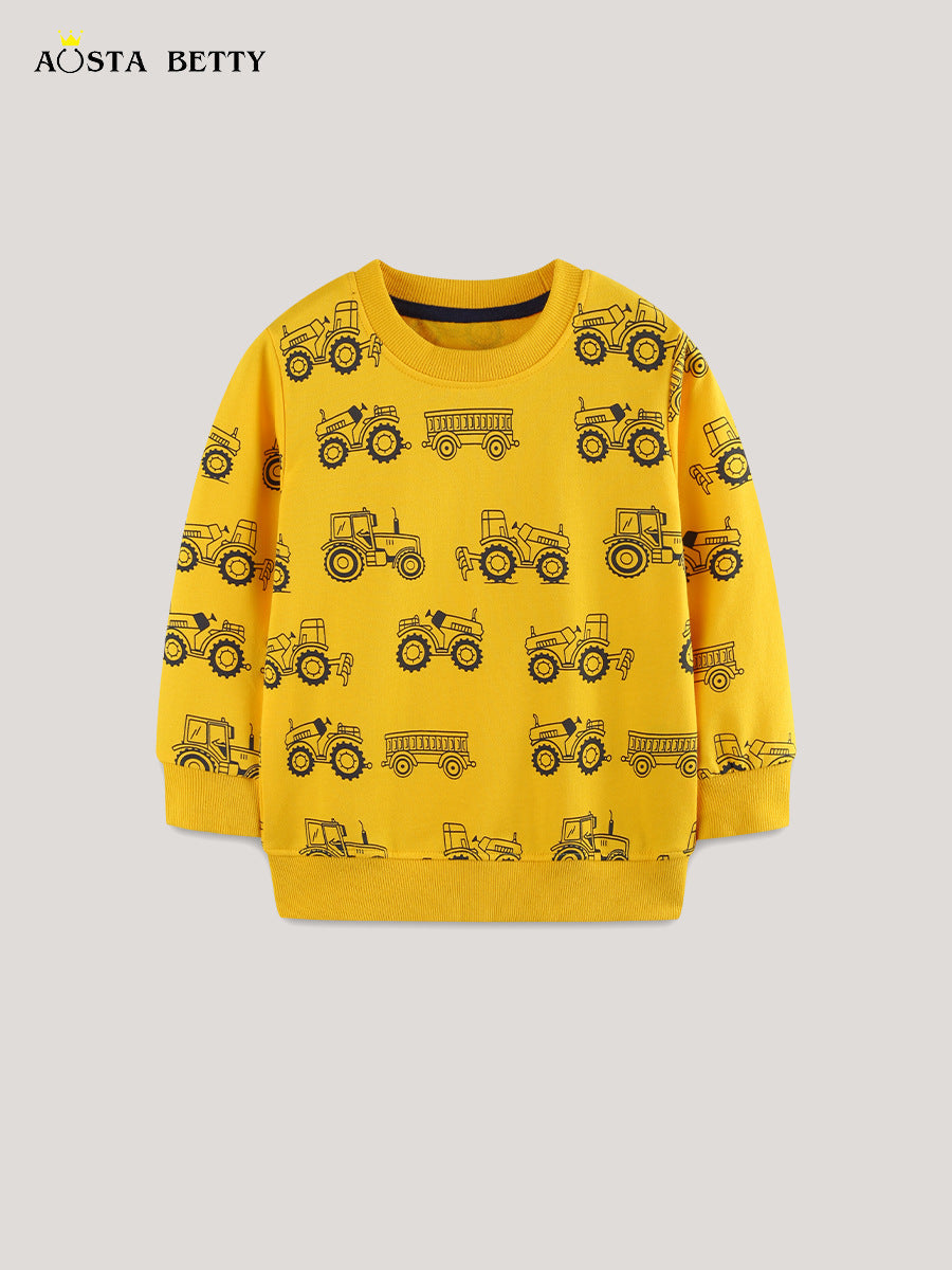 Boys 100% Cotton Round Neck Pullover with Cartoon Print