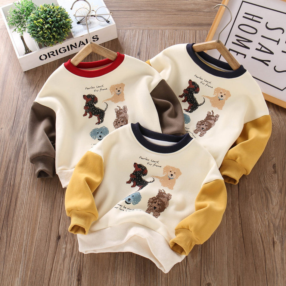 Boys Thickened Cotton Blend Pullover, Cartoon Letter Print