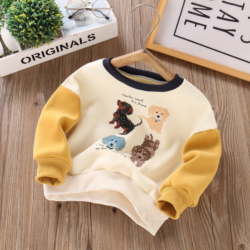 Boys Thickened Cotton Blend Pullover, Cartoon Letter Print