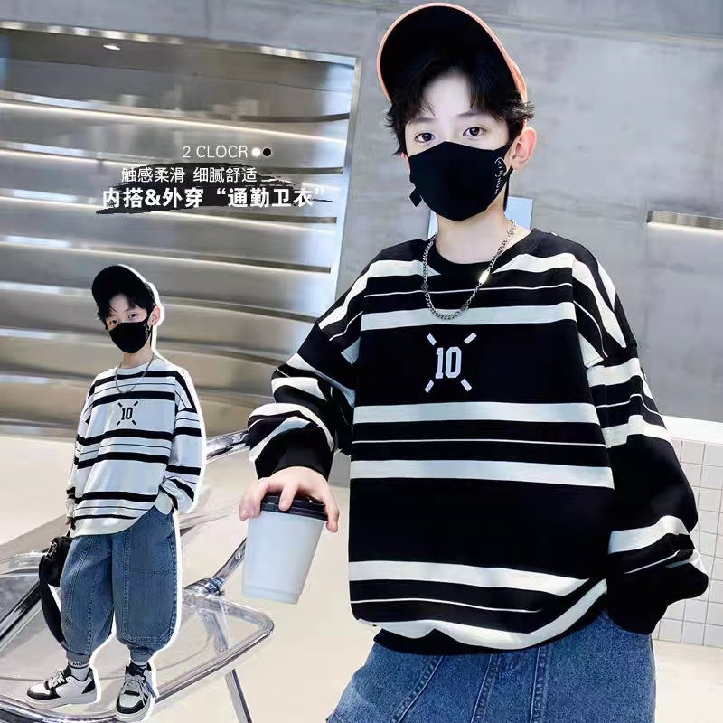 Boys Striped Cotton Pullover Sweatshirt, Zebra Stripe Pattern