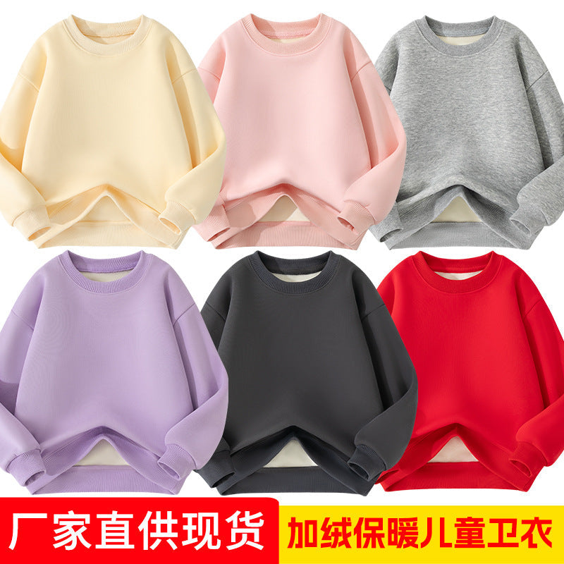 Kids Thickened Fleece Sweatshirt, Cotton-Polyester Blend