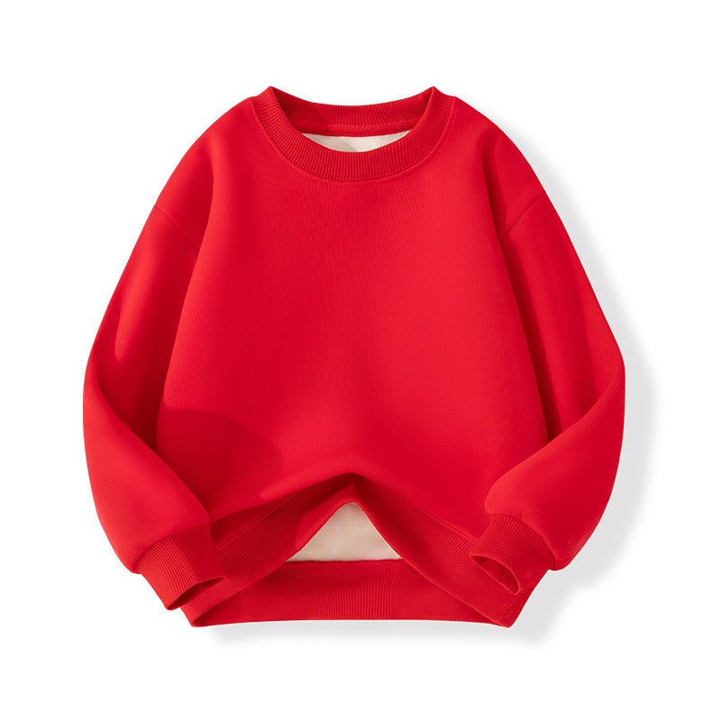 Kids Thickened Fleece Sweatshirt, Cotton-Polyester Blend