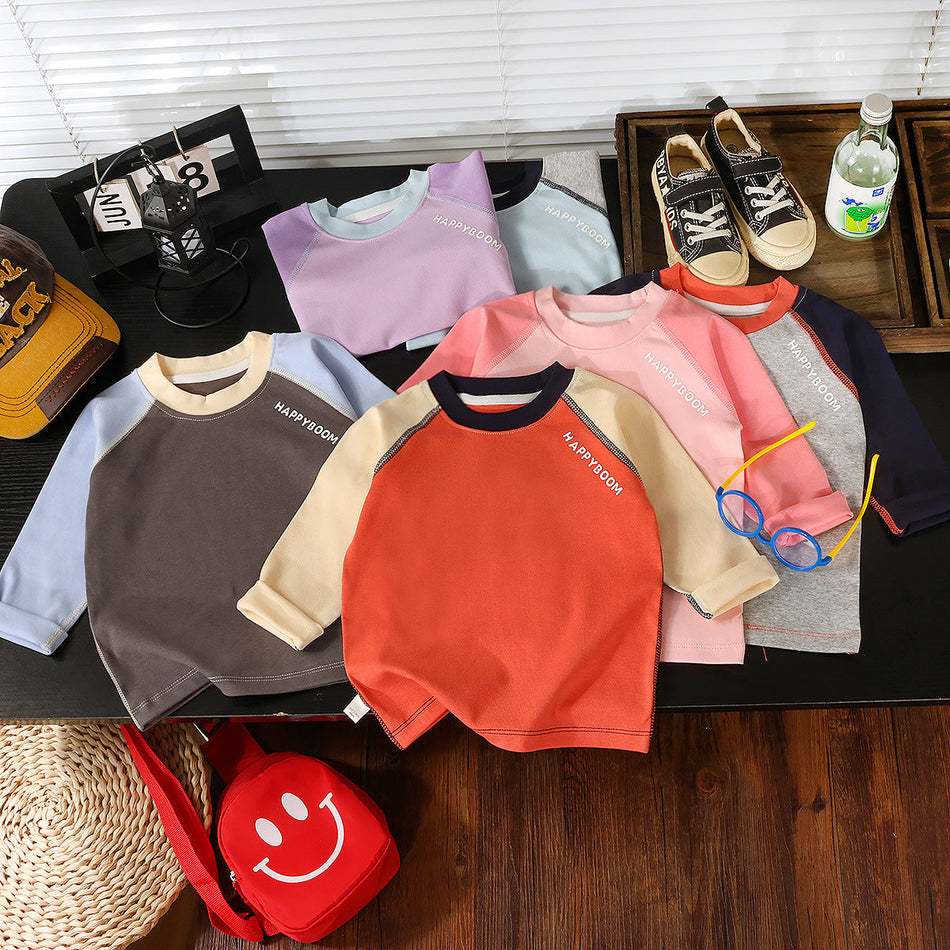 Kids Cotton Blend Raglan Long-Sleeve Top, Solid Color