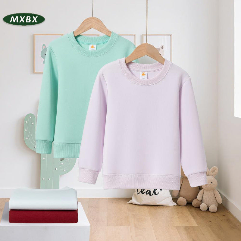 Kids Cotton Pullover Sweater, Round Neck or Hooded, Solid Color