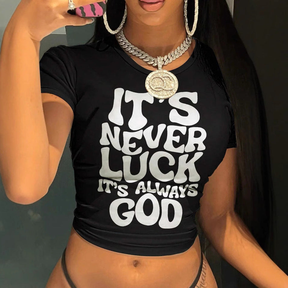 Slogan 3D Print Cropped Casual T-Shirt for Women