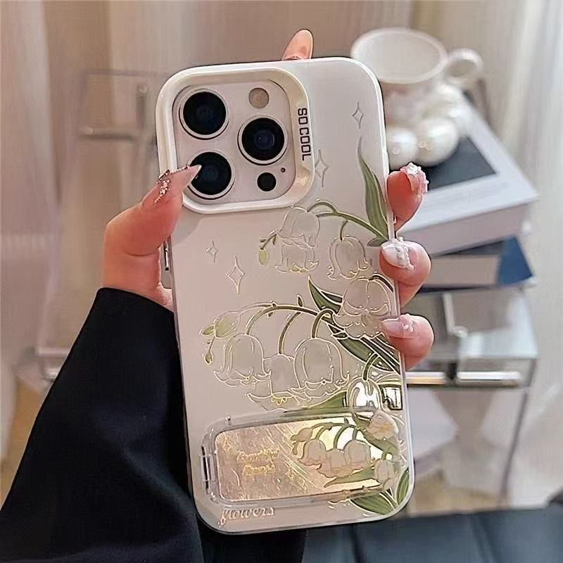 Flower-Themed Mirror Stand Phone Case for iPhone 17 Series