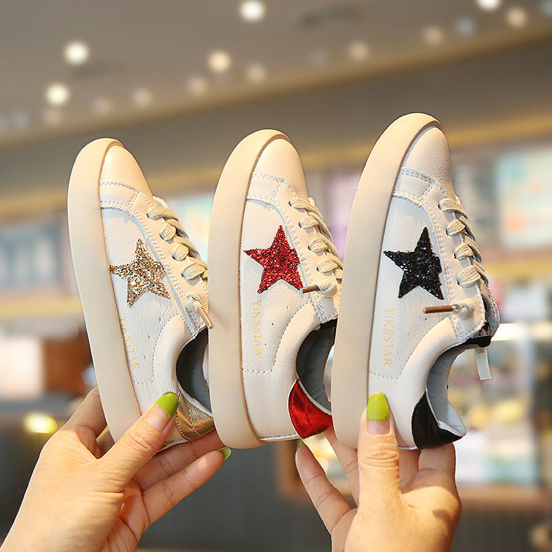 Genuine Leather Sequin Kids Shoes, Side-Zipper Fit