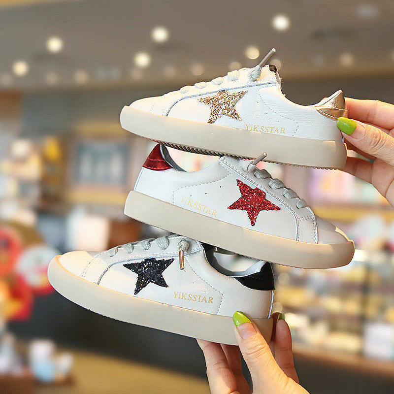 Genuine Leather Sequin Kids Shoes, Side-Zipper Fit