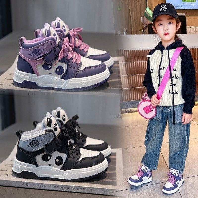 Panda Print High-Top Sneakers, Warm Fleece-Lined Fit