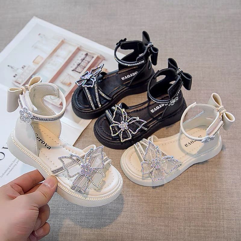 Bow-Rhinestone Sandals, Open-Toe Soft-Sole Fit