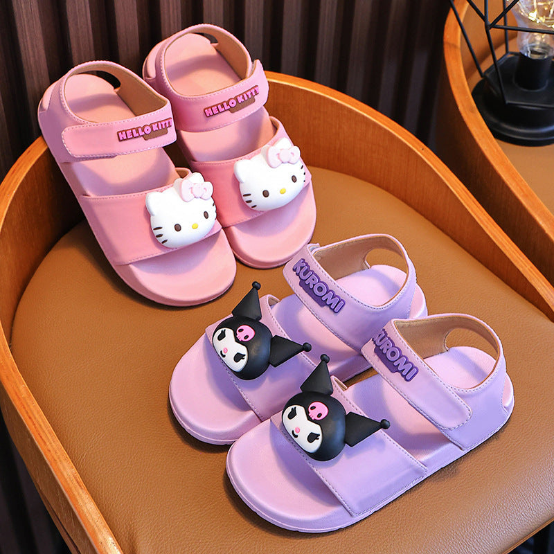 EVA Cartoon Sandals with Bow, Round-Toe Velcro Fit