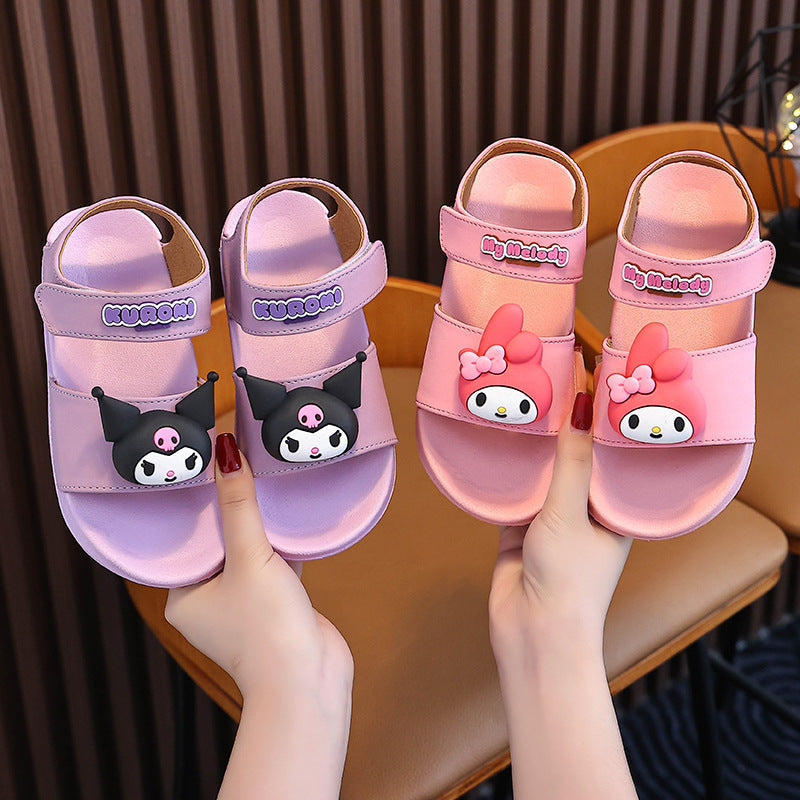 EVA Cartoon Sandals with Bow, Round-Toe Velcro Fit