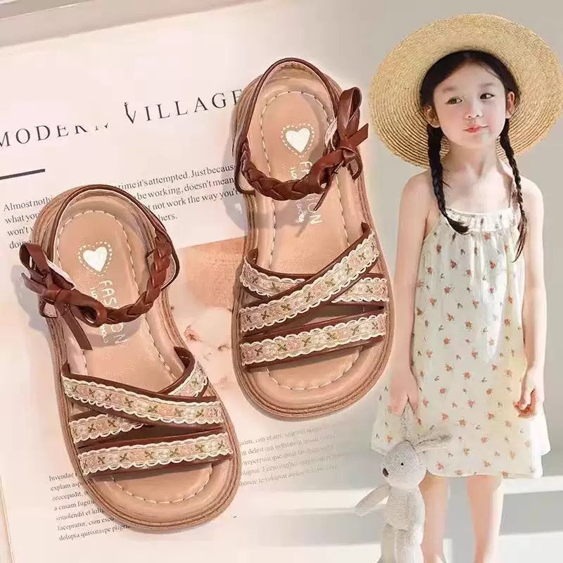 Lace-Embroidered Princess Sandals, Covered-Toe Fit
