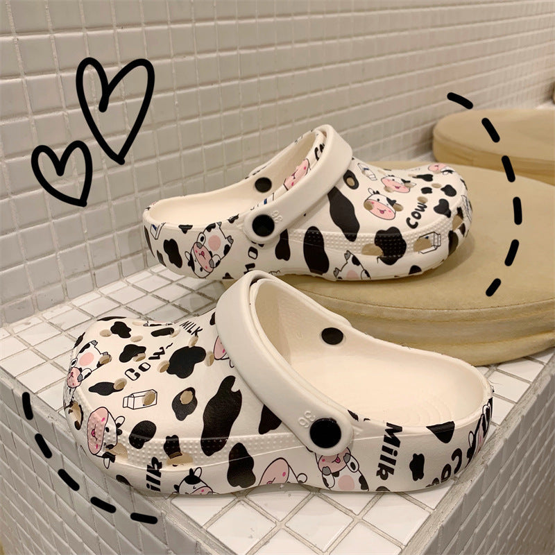 Closed-Toe Cartoon Cow Print Kids' Non-Slip Beach Sandals