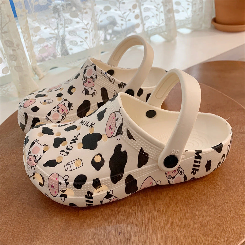 Closed-Toe Cartoon Cow Print Kids' Non-Slip Beach Sandals