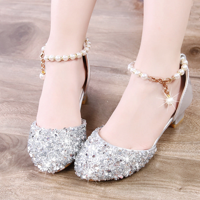 Crystal-Accented Princess Sandals with Silver Toe Detail