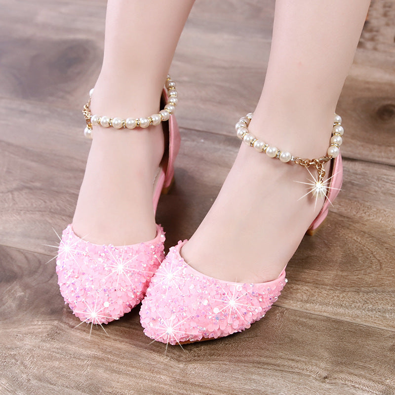 Crystal-Accented Princess Sandals with Silver Toe Detail