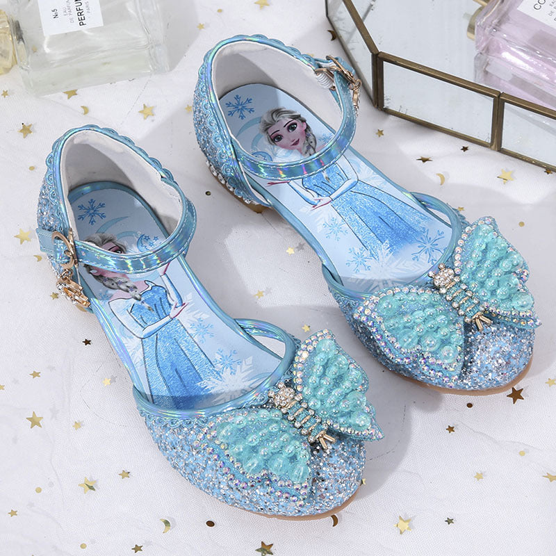 Cartoon Print Girls' Roman Shoes with Bow Detail
