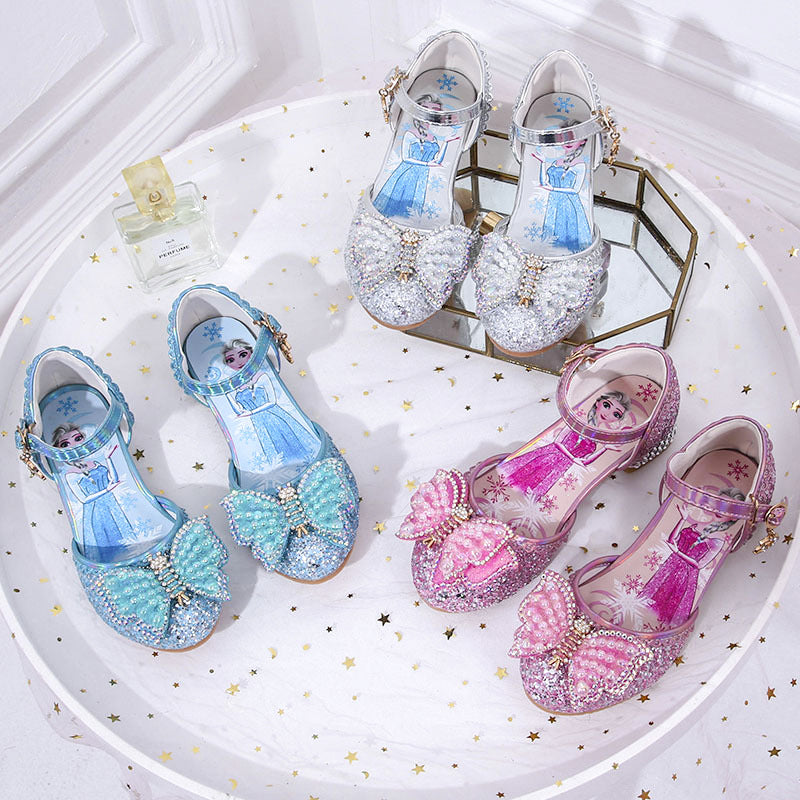 Cartoon Print Girls' Roman Shoes with Bow Detail