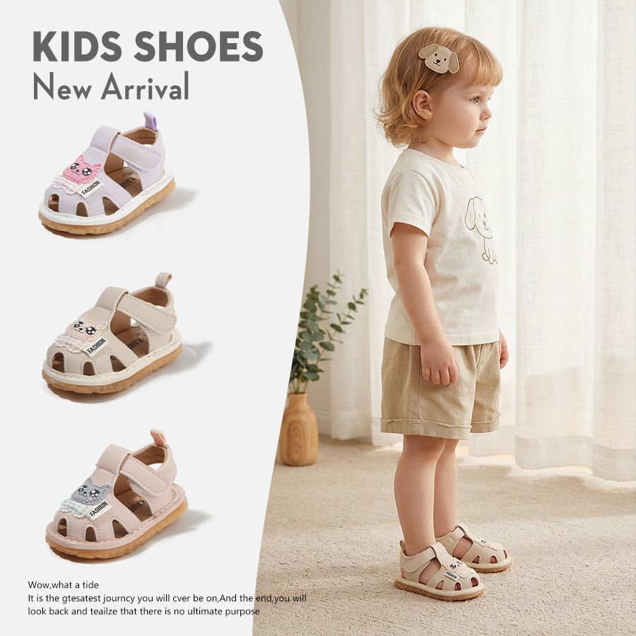 Covered-Toe Toddler Sandals with Soft Natural Rubber Sole