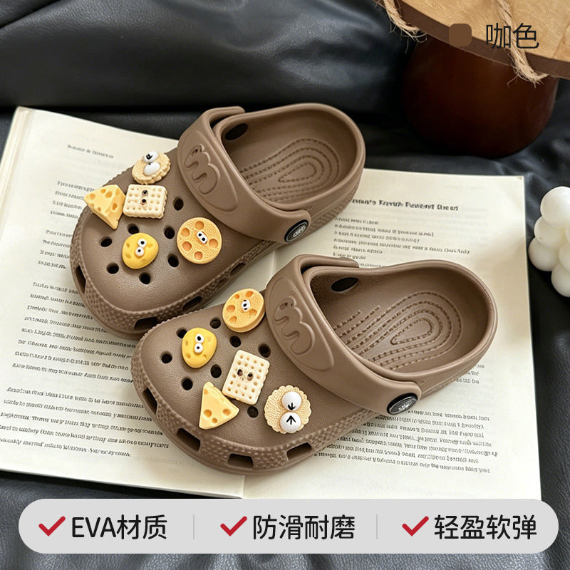Cartoon Print Kids' Clogs with Round-Toe Beach Design