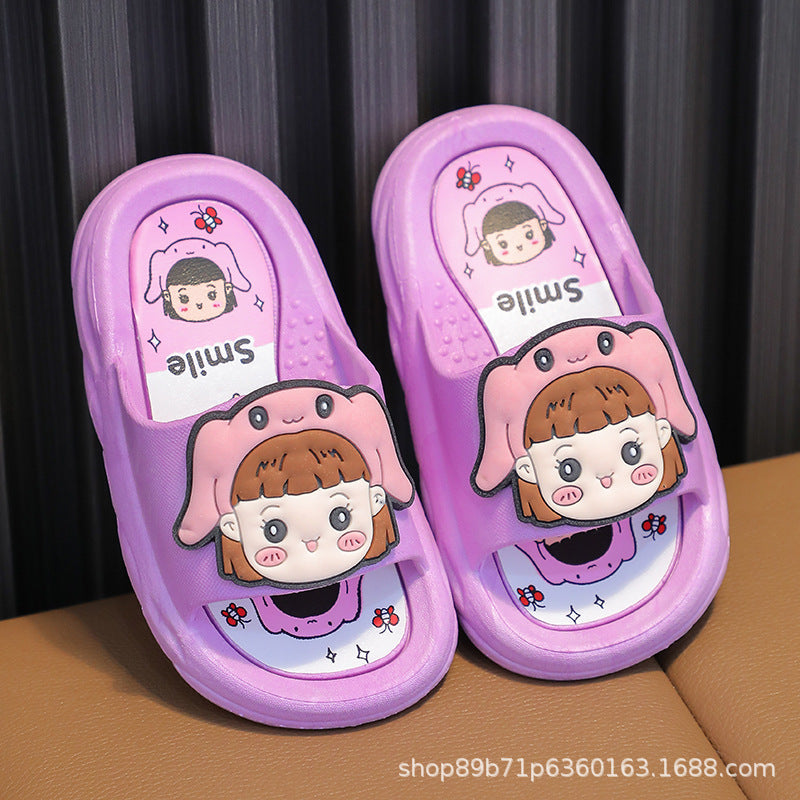 Cartoon Print Kids' One-Word Slides in Lightweight PVC