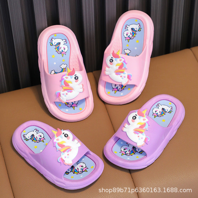 Cartoon Print Kids' One-Word Slides in Lightweight PVC