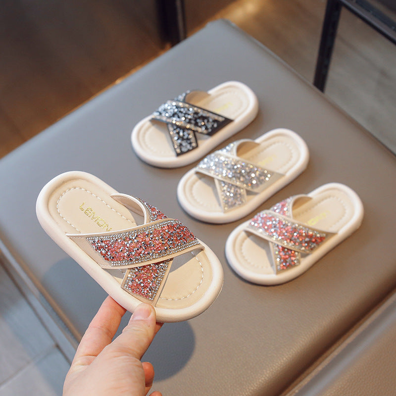 Rhinestone-Accented Girls' Princess Sandals with Anti-Slip Sole