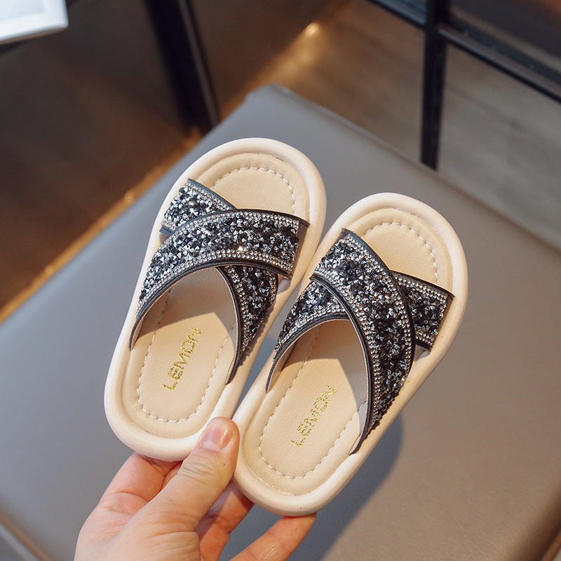 Rhinestone-Accented Girls' Princess Sandals with Anti-Slip Sole