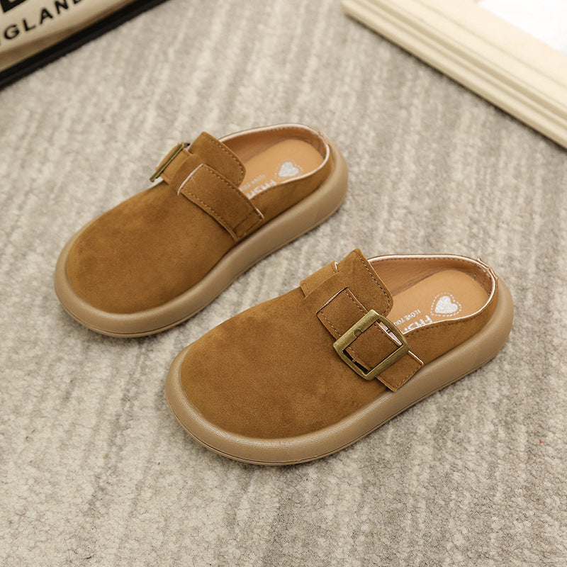 Thick-Soled Fluffy Kids' Slippers with Round Closed Toe