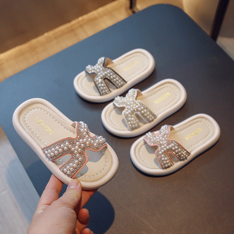 Beaded Princess Slides for Girls with Anti-Slip Sole