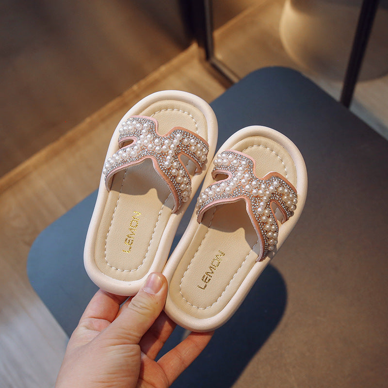 Beaded Princess Slides for Girls with Anti-Slip Sole