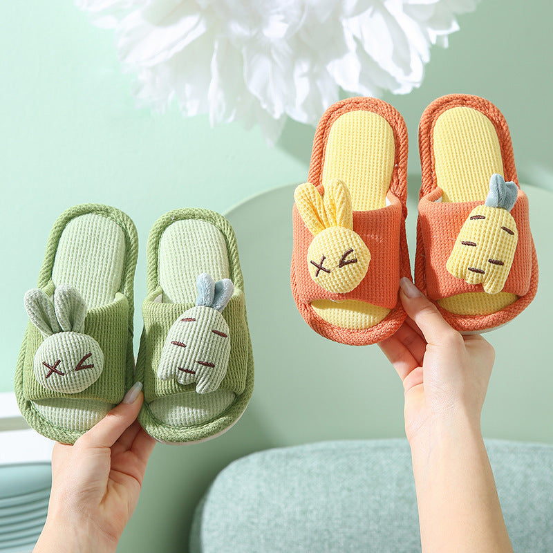 Cartoon Carrot Linen Slippers for Parent-Child Wear