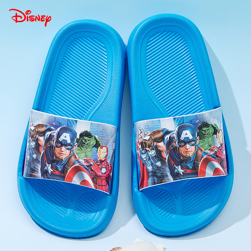 Cartoon Print Boys' Slides with Hollow Breathable Design