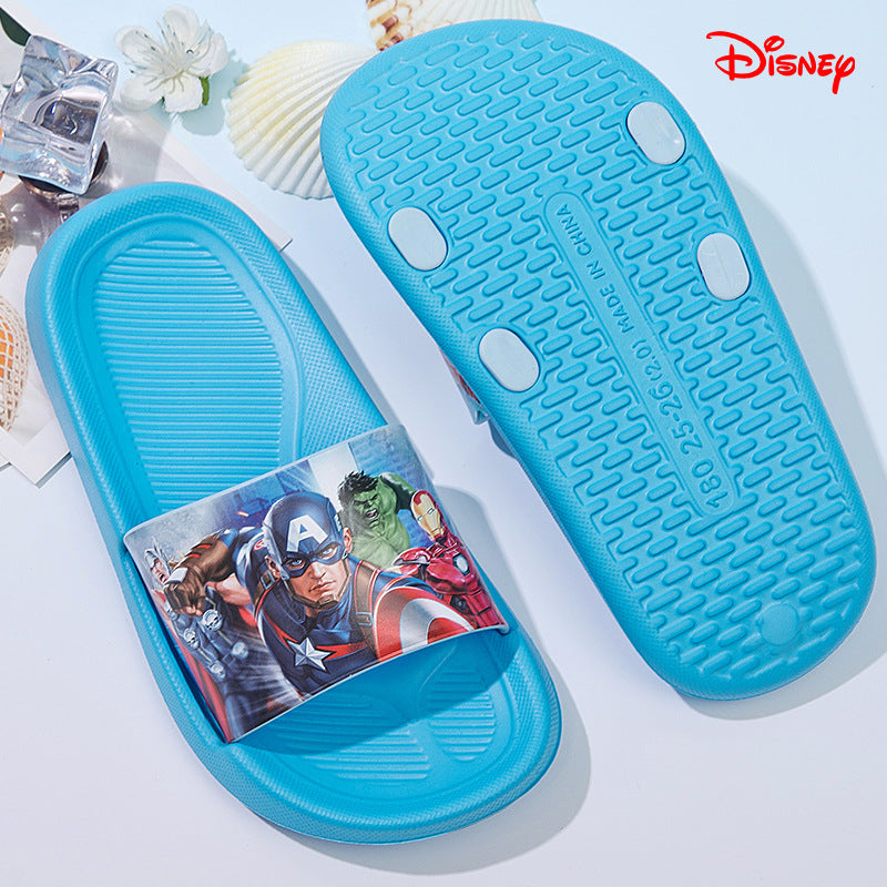 Cartoon Print Boys' Slides with Hollow Breathable Design