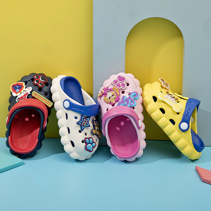 Cartoon Print Kids' Hole Shoes with Anti-Slip Sole