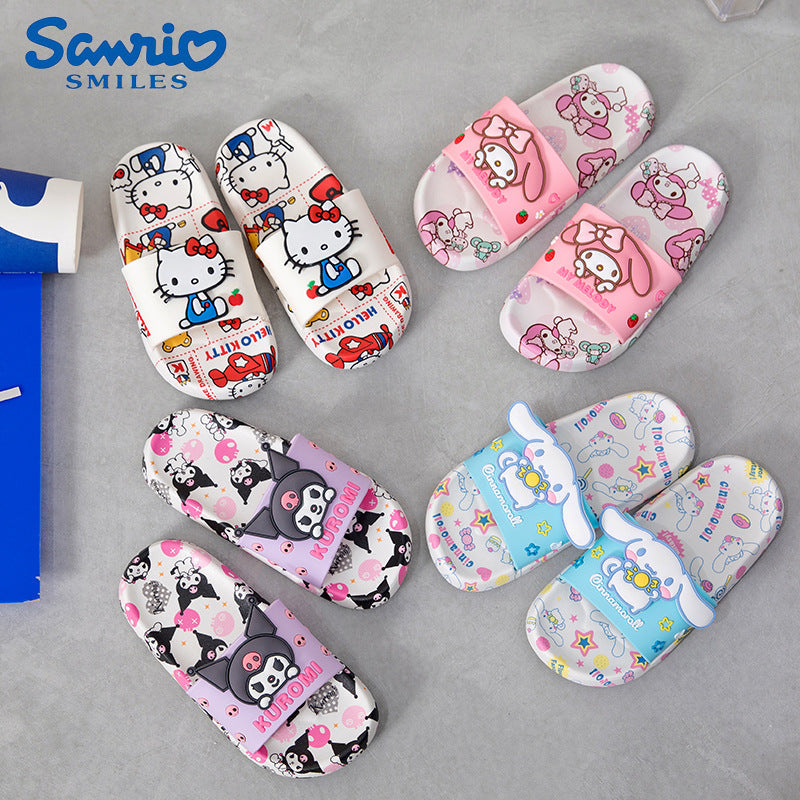 Cartoon Print Girls' Slides with Hollow Breathable Design
