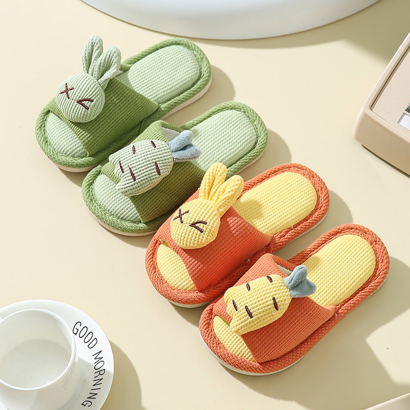 Cartoon Carrot Family Linen Slippers with Anti-Slip Sole