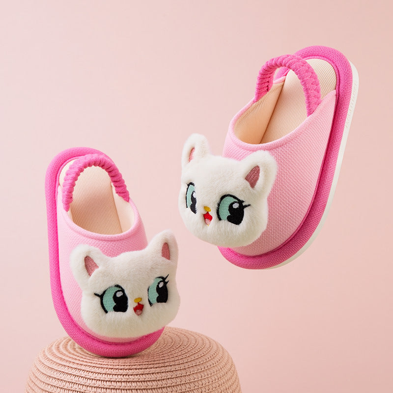 Cartoon Baotou Kids' Cloth Slippers with Back Strap