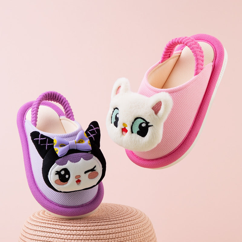 Cartoon Baotou Kids' Cloth Slippers with Back Strap