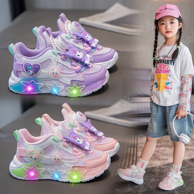 Light-Up Cartoon Girls' Mesh Sneakers with Breathable Design
