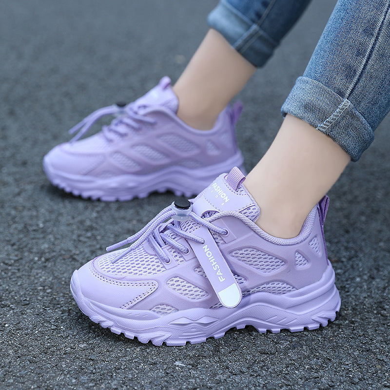 Solid Color Kids' Mesh Sneakers with Quick-Drying Build